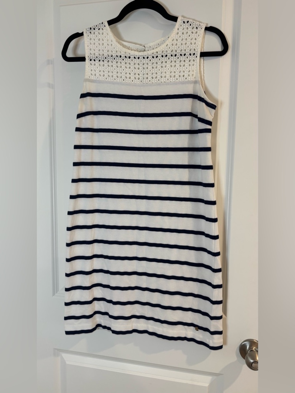 Southern Tide Navy & White Striped Sleeveless Dress with Lace Yoke